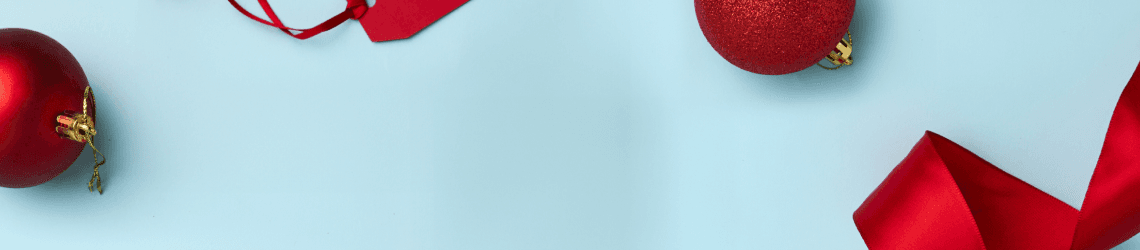 light blue background with red ribbon